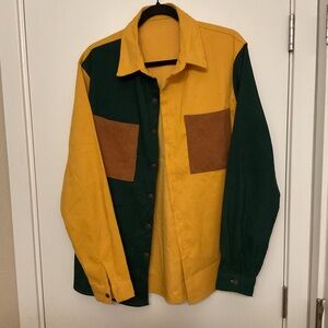 Color-block Button-Up Corduroy Shirt